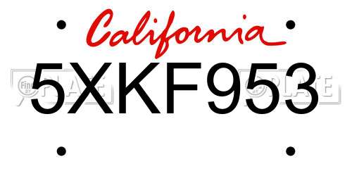 5XKF953 California License Plate