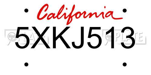 5XKJ513 California License Plate