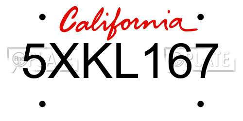 5XKL167 California License Plate