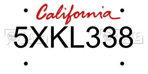 5XKL338 California License Plate
