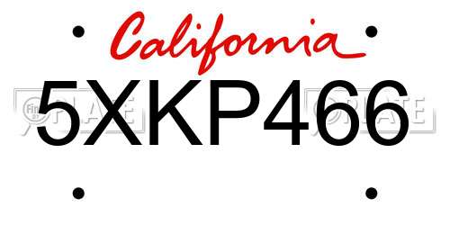 5XKP466 California License Plate