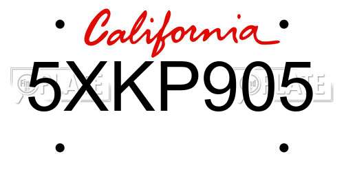 5XKP905 California License Plate