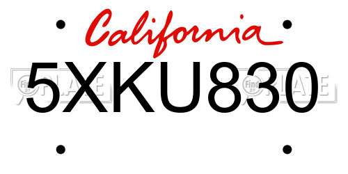 5XKU830 California License Plate