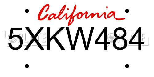 5XKW484 California License Plate