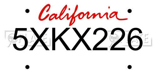 5XKX226 California License Plate
