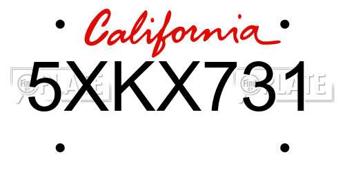 5XKX731 California License Plate