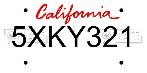 5XKY321 California License Plate