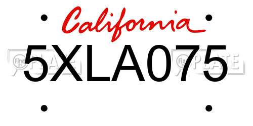 5XLA075 California License Plate