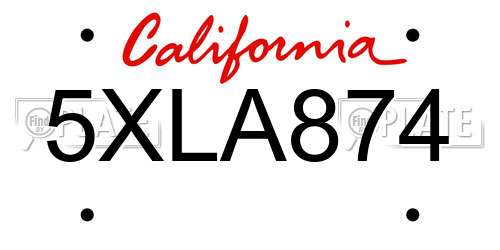 5XLA874 California License Plate