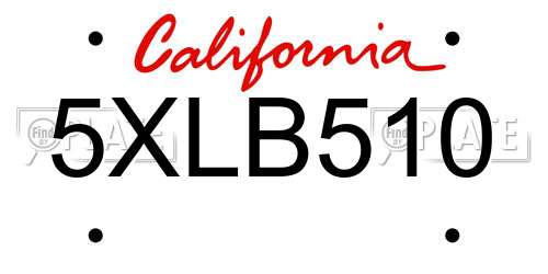 5XLB510 California License Plate