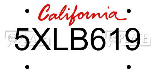 5XLB619 California License Plate