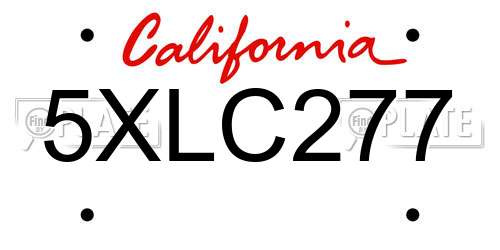 5XLC277 California License Plate