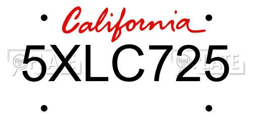 5XLC725 California License Plate