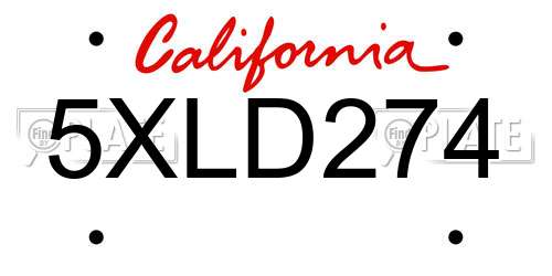 5XLD274 California License Plate