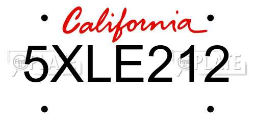 5XLE212 California License Plate