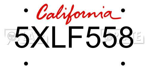 5XLF558 California License Plate