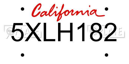 5XLH182 California License Plate
