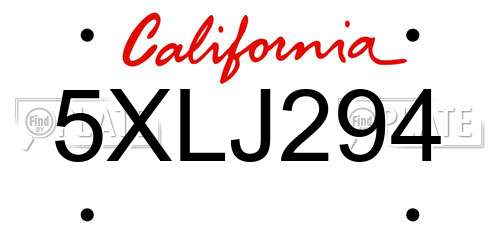 5XLJ294 California License Plate