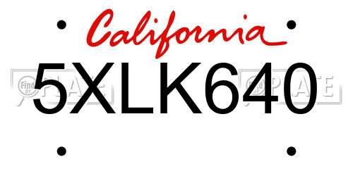 5XLK640 California License Plate