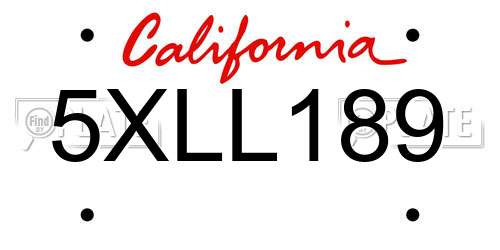 5XLL189 California License Plate