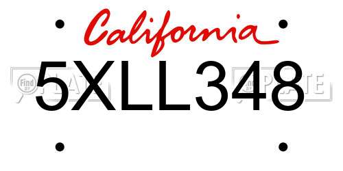 5XLL348 California License Plate