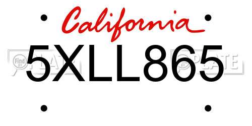 5XLL865 California License Plate