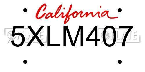 5XLM407 California License Plate