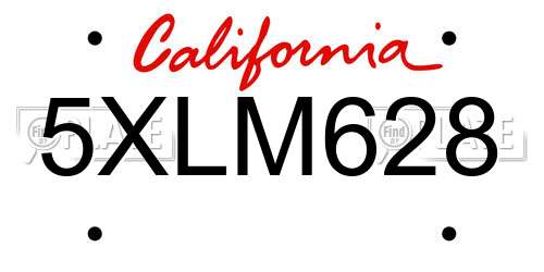 5XLM628 California License Plate