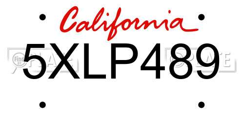 5XLP489 California License Plate