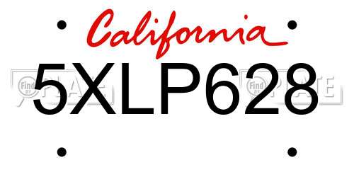 5XLP628 California License Plate