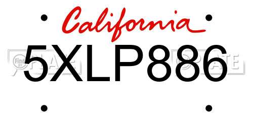 5XLP886 California License Plate