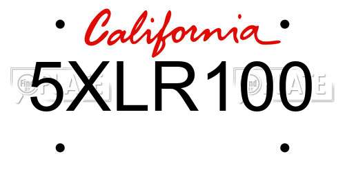 5XLR100 California License Plate
