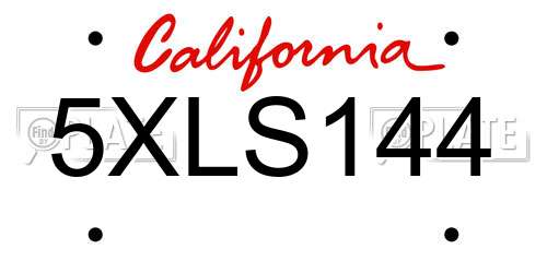5XLS144 California License Plate