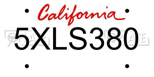 5XLS380 California License Plate