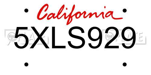 5XLS929 California License Plate