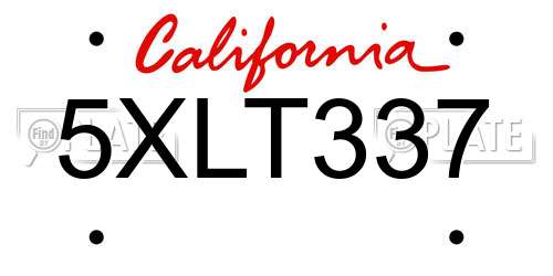 5XLT337 California License Plate