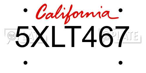 5XLT467 California License Plate