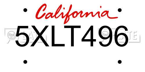 5XLT496 California License Plate