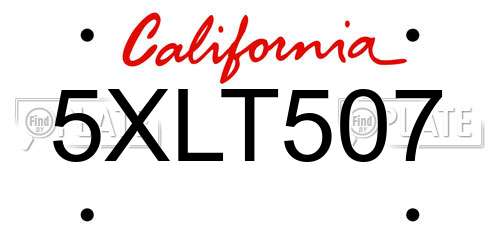 5XLT507 California License Plate