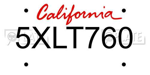 5XLT760 California License Plate