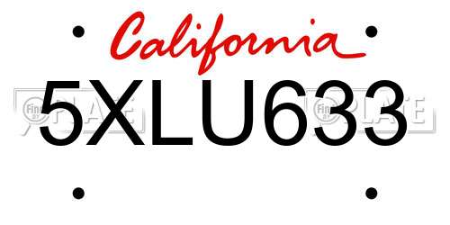 5XLU633 California License Plate