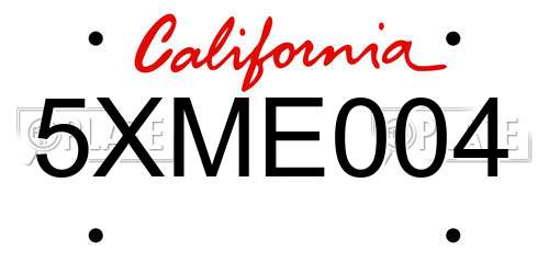 5XME004 California License Plate