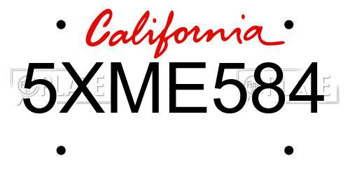 5XME584 California License Plate