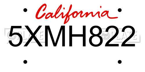 5XMH822 California License Plate
