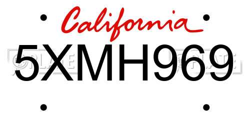 5XMH969 California License Plate