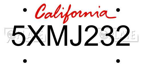 5XMJ232 California License Plate