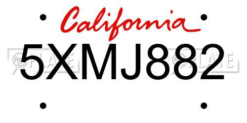 5XMJ882 California License Plate