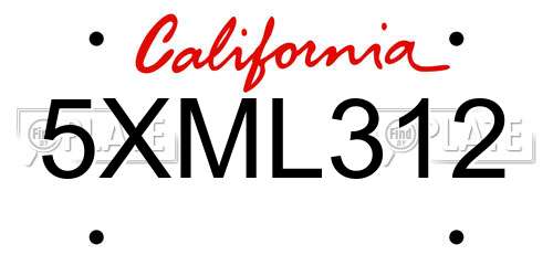 5XML312 California License Plate