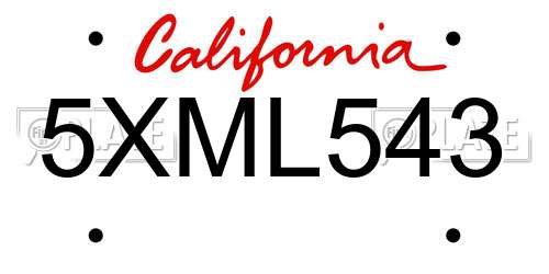 5XML543 California License Plate