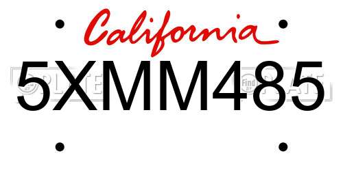 5XMM485 California License Plate